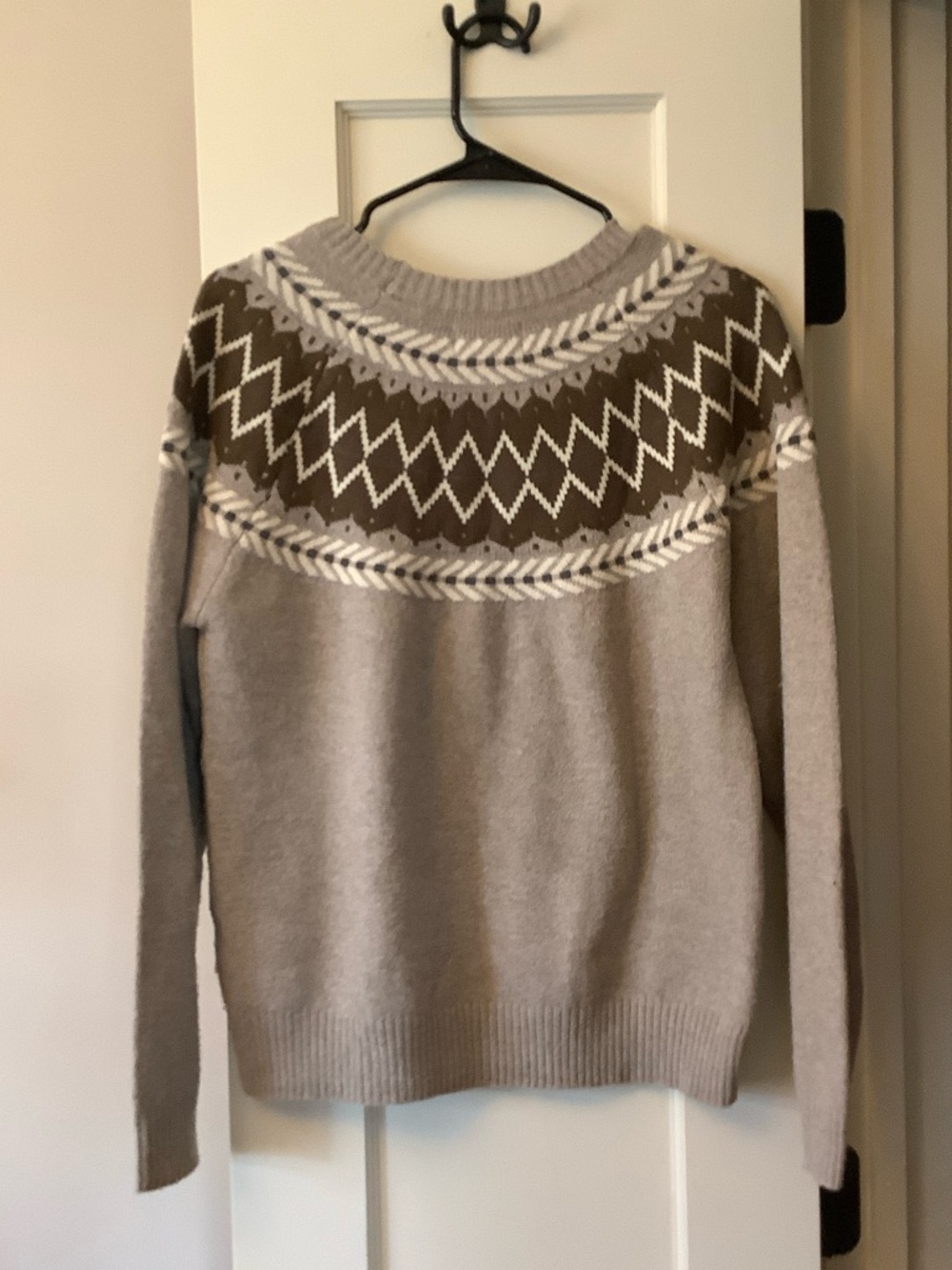 Weatherproof Men's Crewneck Fair Isle Sweater in Gray and Brown - Picture 5 of 7